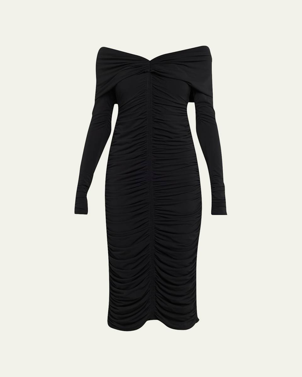 Marie Ruched Off-The-Shoulder Midi Dress
